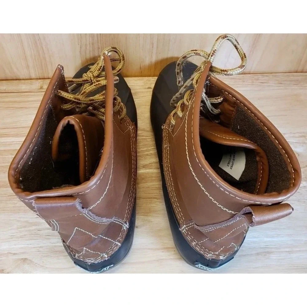 Khombu Letty Women Brown Black Leather Rubber Duck Boots Size 7M Waterproof